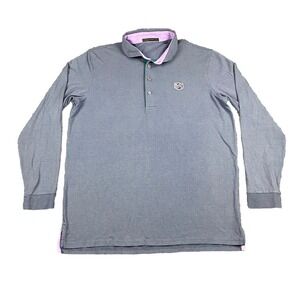 Greyson Long Sleeve Golf Rugby Shirt Large Blue Collared MV GC Crest Logo Men